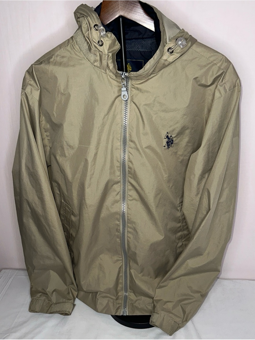 U.S. Polo Assn. Men's Hooded Windbreaker Jacket in Khaki